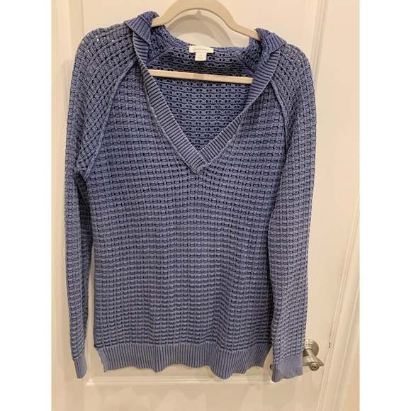 Sundance Sweaters - Sundance Catalog Blue Crochet Hooded Sweater Size S Coastal Cruise Fits Like‎ M